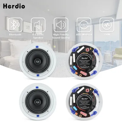 Herdio 4pcs 6.5'' 640 Watts 2-Way wireless Bluetooth Ceiling Speakers Package For Home Theater