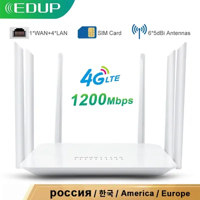 EDUP 4G WiFi Router 1200Mbps Wireless WiFi Router SIM Card Slot Rj45 Router LTE 2.4G/5GHz Dual Band