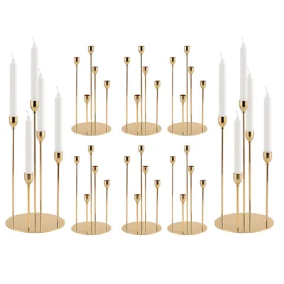 8Sets Gold Taper Candle Holder for Wedding Metal 5 Arms Metal Candlestick Holder for Partys Day