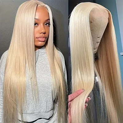 613 Blonde 13x6 HD Lace Forehead Wig 13x4 Glueless Human Hair Wig Straight Pre-Bleached Brazilian 40