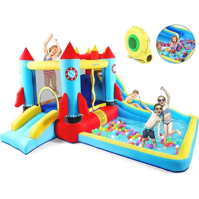 Inflatable Bounce House with Blower, 2 Splash Slides Outdoor/Indoor Bouncy House