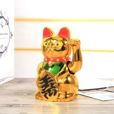 Large Gold Waving Hand Paw Up Wealth Prosperity Welcoming Cat Good Luck Feng Shui Decoration