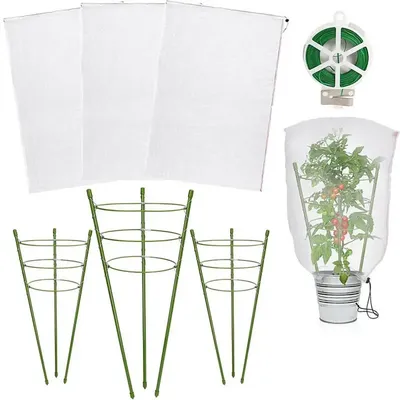 Portable Tomato Cage With Net Anti-bird Plant Support Cage With Tie Rope And 3 Drawstring Nets