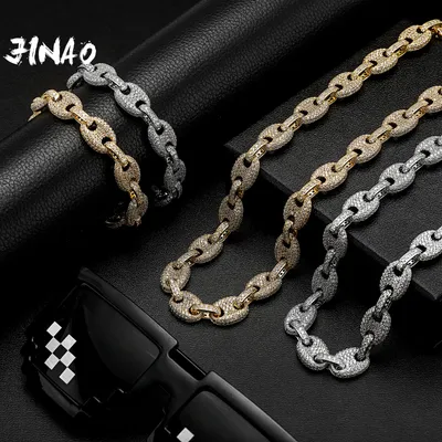 JINAO 2021 Chocolate Beans Design Ice Cravejado AAA+ Cubic Zircon Charm 12mm Miami Cuban Chain Iced