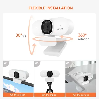 NUROUM V15-AF 75° Wide Angle Webcam 2K Full Hd 30fps with Microphone USB Video Conference Meetting