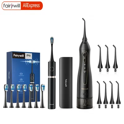 Fairywill Electric Sonic Toothbrush & Water Flosser USB Charge Waterproof 5 Modes 3 Brush Heads