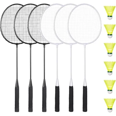 Badminton Rackets Set of 6 for Outdoor Backyard Games, Including 6 Rackets, 6 Nylon Shuttlecocks,