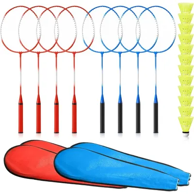 8 Pieces Badminton Rackets Set with 12 Badminton 4 Carrying Bag Shuttlecocks Lightweight Racquets