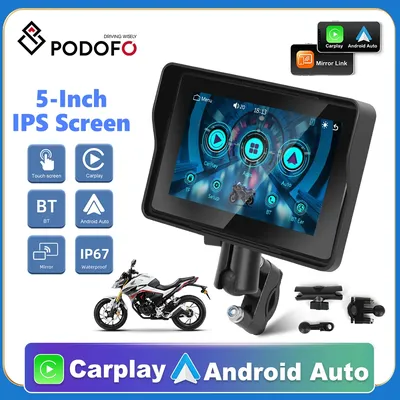 Podofo 5-inch Carplay Portable Smart Player Supports Wireless Android Auto Carplay Motorcycle Touch