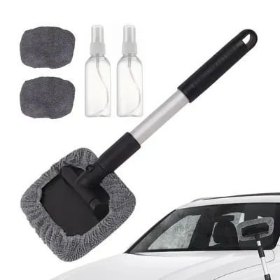 Extendable Windshield Cleaning Tool Extendable Handle Wiper Microfiber Pads Spray Bottle Set Car