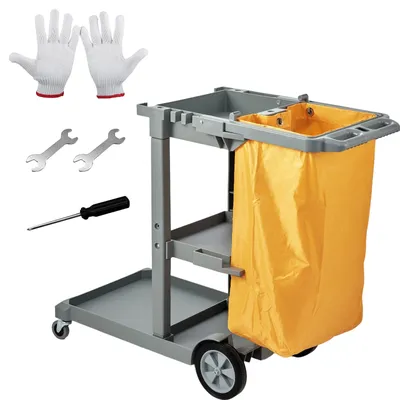 VEVOR Cleaning Cart 3-Shelf Commercial Janitorial Cart 200lbs Capacity with 25 Gallon PVC Bag for