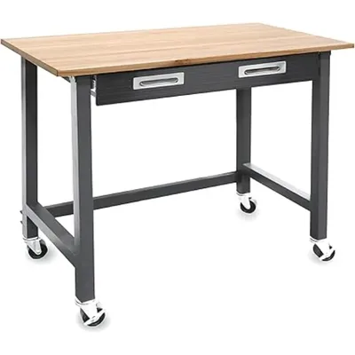 UltraGraphite Wood Top Workbench on Wheels with Sliding Organizer Drawer Table, 48", Satin Graphite