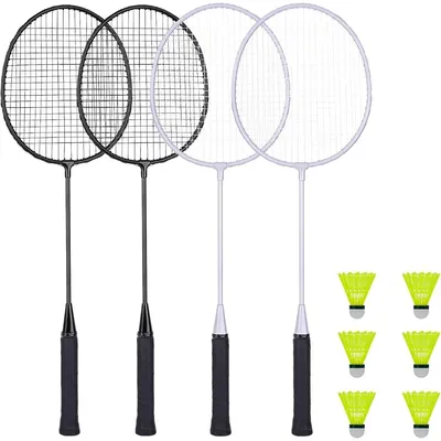 Badminton Rackets Set of 4 for Outdoor Backyard Games, Including 4 Rackets, 6 Nylon Shuttlecocks,