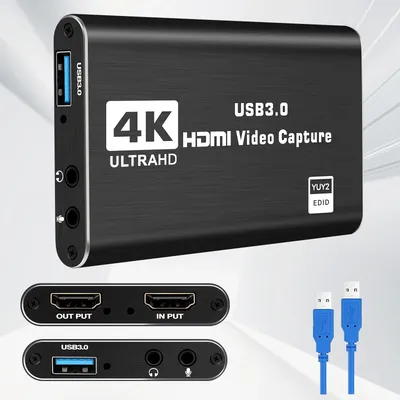 4K HDMI audio and video capture card with microphone and loop output 1080p 60fps suitable for