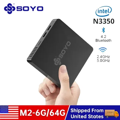 SOYO M2 Mini PC Intel Celeron N3350 CPU 6G RAM 64G ROM USB3.0 Win10 WiFi 6 BT5.2 Bluetooth 4.2