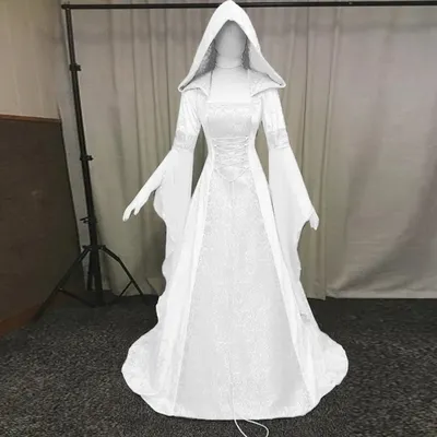 Medieval Party Dresses For Women Vintage Cosplay Mopping Long Dress Women's Gothic Hooded Dress