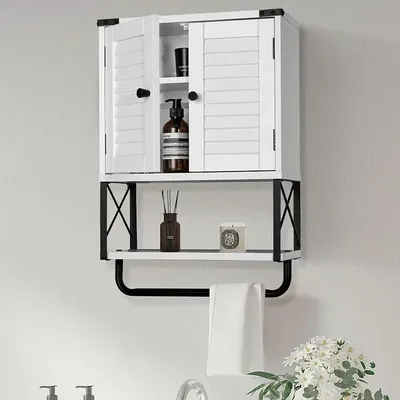 Bathroom Medicine Wall Cabinet, Bathroom Hanging Storage Cabinets with Louver Doors, Medicine