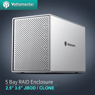 Yottamaster 5 Bay RAID External Hard Drive Enclosure for 2.5" 3.5" SATA HDD/SSD Direct Attached