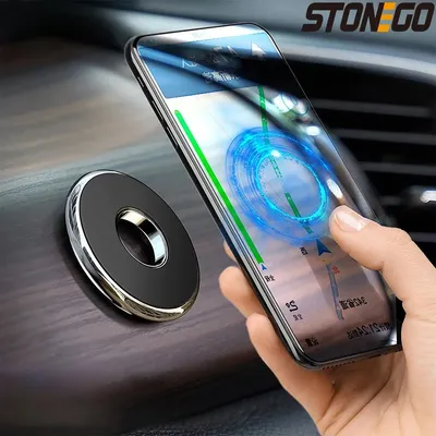 Magnetic Car Phone Mount - Mini Round Dashboard Stand, Metal Magnet GPS Holder for Phones