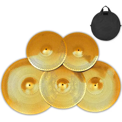 Quiet Cymbal Set 14''/16''/18''/20'' (5 Pcs, Golden) | FREE Cymbal Bag included