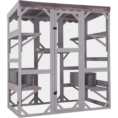 Catio Outdoor Cat Enclosure Large Cat House for Mulitiple Cats Walk in Cat Cage with Tarp Roof 70"