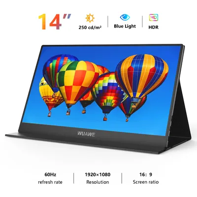 WUAWE 14 inch 1080P FHD Laptop Monitor USB C HDMI Computer Display HDR External Screen w/Smart Cover