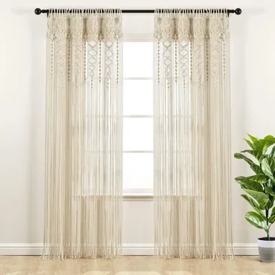 r Boho Macrame Textured Cotton Window Curtain Panel, Single Panel, 40