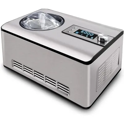 No Pre-Freezing Stainless Steel Ice Cream Maker with LCD Display, 2-in-1 Ice Cream Yogurt Maker,