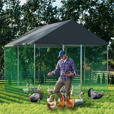 Metal Chicken Coop Runs for Outdoor Yard Jumbo Large Walk in Chicken Cage with Waterproof Cover Hen