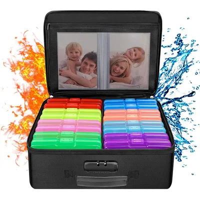 Photo Organizer Box with Lock,Collapsible Portable Photo Storage Containers with Handle for