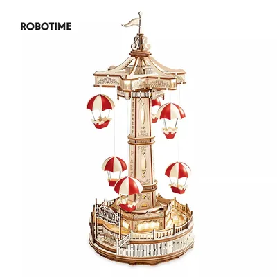 Robotime ROKR Parachute Tower DIY Music Box Moveable Magic Amusement Park For Kids Birthday Xmas