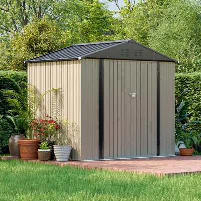 8x6 FT Large Metal Storage Shed - Durable Outdoor Utility Shed with Doors, Air Vents, and Lockable