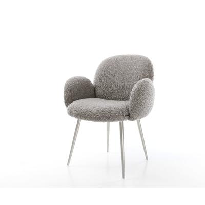 DELIFE Esszimmerstuhl Nube-Flex mit Armlehnen Bouclé Silbergrau 4-Fuß konisch Edelstahl Taschenfederkern, Esszimmerstühle Image