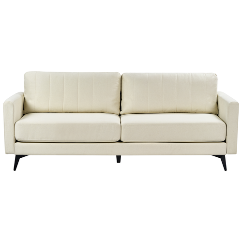 3-Sitzer Sofa Hellbeige Stoffbezug mit Schmalen Hohen Armlehnen Lose Rücken- und Sitzkissen Freistehend Modern Wohnzimmer Polstersofa Stoffsofa