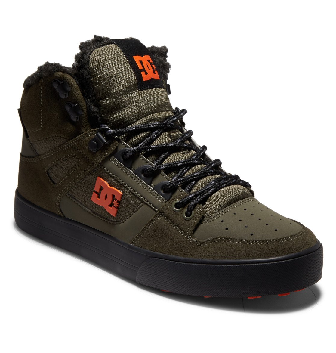 Winterboots DC SHOES "Pure High WNT", Herren, Gr. 11,5(45), grün (olive), Mischung aus Nubukleder und ballistischem Nylon Metall-Logo TPU Ösen Runde Schnürsenkel Shearling-Futter Mit Schaumstoff gepolsterte Zunge und Einstieg für mehr Komfort und...