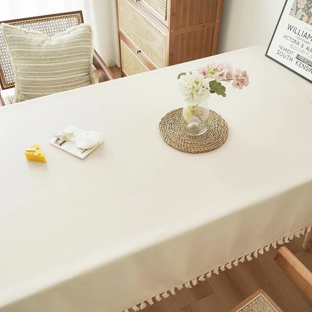 Strukturierte Tischdecken mit Baumwoll quasten, Bauernhaus Tischdecke Rechteck Tisch, rechteckige Tischdecke für Küche, Essen, Teil Image