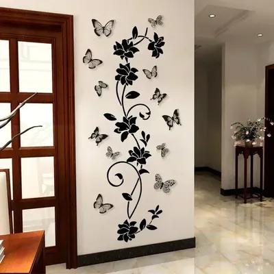 Schwarze Blume Rebe 3d Schmetterling Wanda uf kleber Hintergrund Wand Schlafzimmer Raum dekoration Image