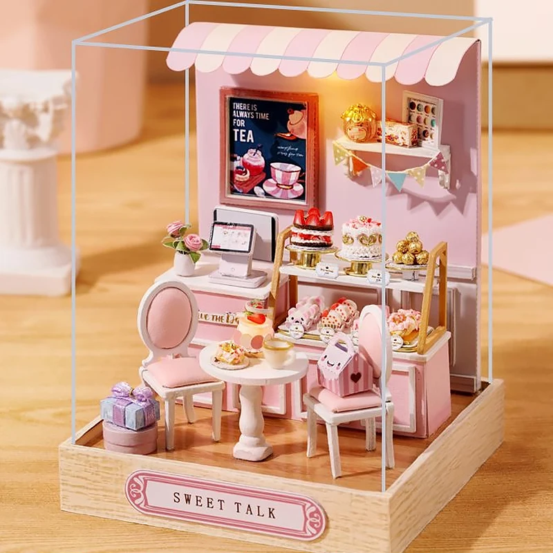 Mini Puppenhaus DIY 3D Puzzle Montage Gebäude Modell Spielzeug Hause Schlafzimmer Dekoration Mit Möbel Holz Handwerk Geschenke Puppenhäuser