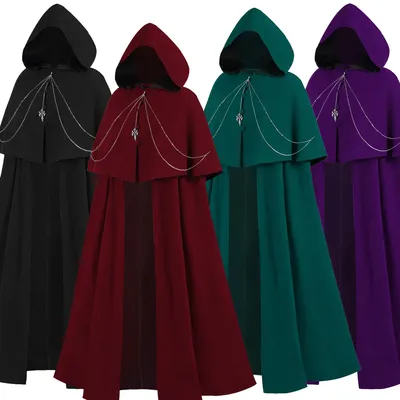 Damen Halloween Cosplay Kostüm Steampunk Rot Lila Grün Cape Metallkette Mittelalterlicher Ritter Schwarzer Umhang Viktorianischer königlicher Mantel Image