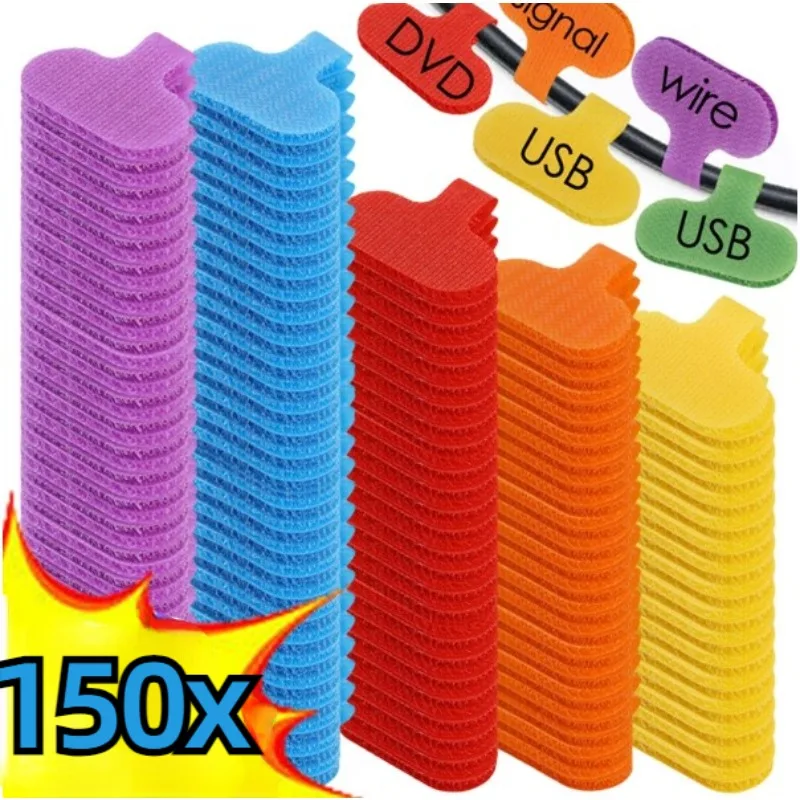 150–10 Stück selbstklebende Kabeletiketten, bunte wasserdichte Kabeletiketten, Kabelmanagement für Zuhause, Kabeletiketten, reißfest Image