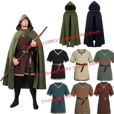 Männer mittelalter lichen alten Jäger Ranger Kostüm alten Kapuzen umhang Erwachsenen Zauberer Celtics Krieger Cosplay Kleidung Halloween Kostüme Image