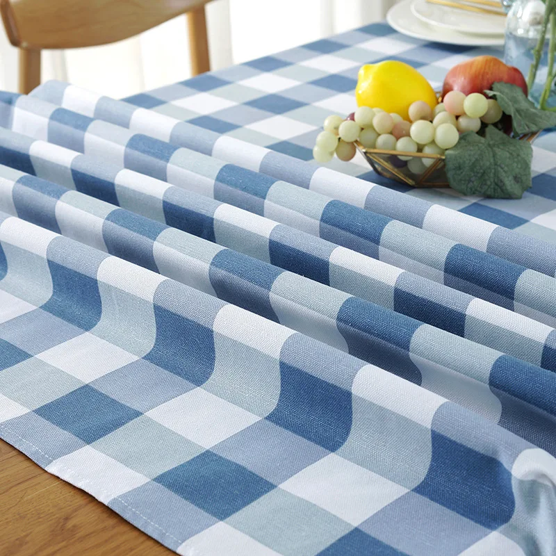 Dekorative gestreifte blau karierte Tischdecke aus gemischtem Couchtisch für den Haushalt, rechteckige Tischdecke