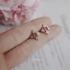 Echte 925 Sterling Silber Original 18 Karat Gold Kreuz Roter Zirkon Ohrstecker Für Frauen Eleganter Schmuck Argent 925 Schmuck