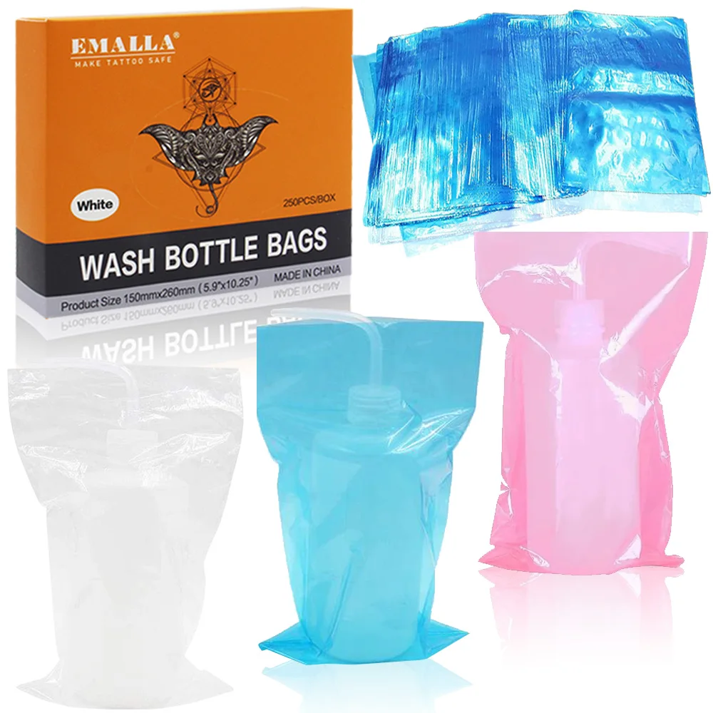 250PCS Einweg Tattoo Waschen Flasche Taschen Abdeckungen Squeeze Flasche Taschen Kunststoff Klar Tattoo Reinigung Versorgung Tattoo Zubehör Image