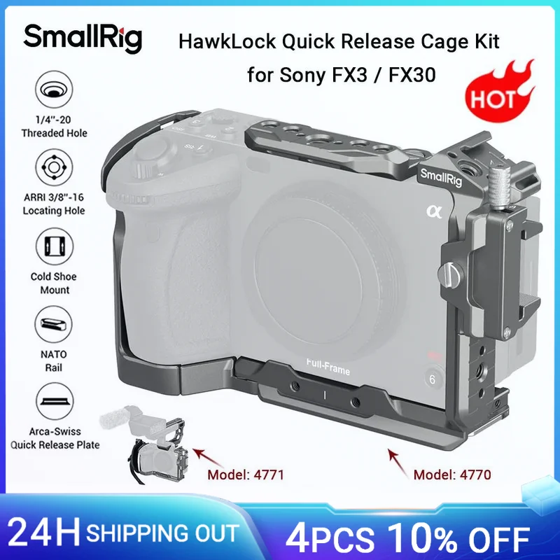SmallRig FX30 Cage HawkLock Quick Release Advanced Cage Kit für Sony FX3/FX30, mit Kabelklemme Cold Shoe NATO Rail -4770 Image
