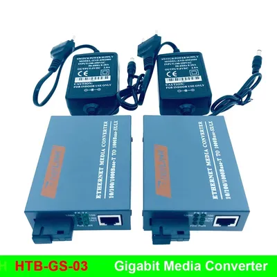 Top HTB-GS 4 Pairs Gigabit Fiber Optical Media Converter 10/100/1000Mbps Single Mode Single Fiber SC