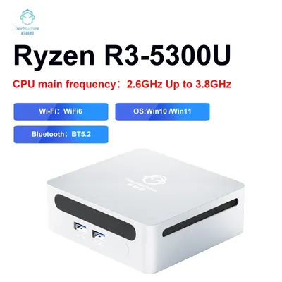 GenMachine New Mini PC AMD Ren5000 5300U Processor CPU Win11 2.7GHz Up to 3.7GHz DDR4 8GB RAM 256GB