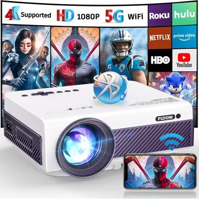 Outdoor Portable Projector w/ WiFi Bluetooth 1080P 10000L 4K Max 300 " Compatible FOR