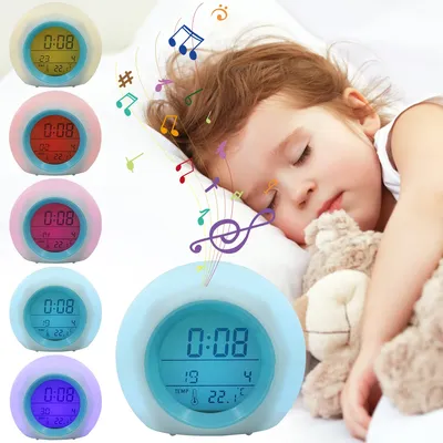 Kids Alarm Clock LED Digital Clock 7 Color Changing Night Light Bedside Clock with Indoor