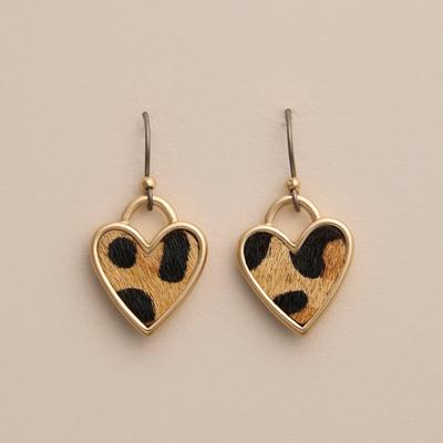 Lucky Brand Heart Leopard Drop Earrings - Women's Ladies Accessories Jewelry Earrings in Gold